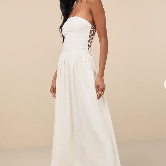 NWT Lulus Ivory Strapless Maxi Dress With Pockets - Picture 1 of 6